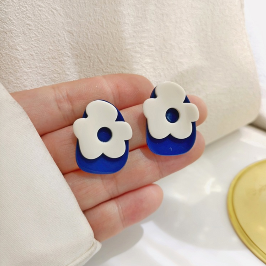 Blue white flower earrings