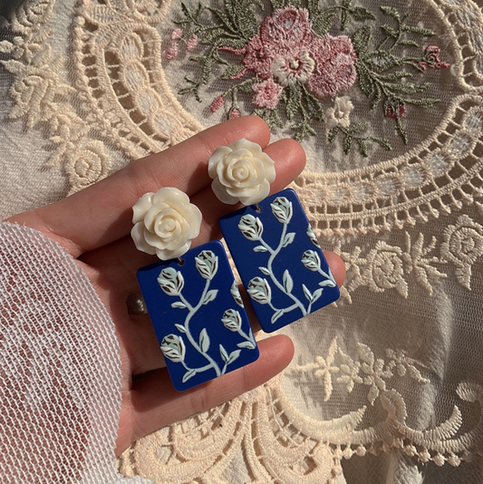 Hand-Made blue rose earrings