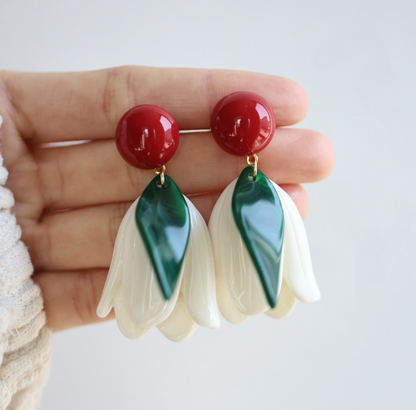 Retro hit color tulip art earrings