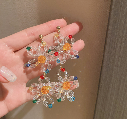 Candy-colored crystal beaded flower earrings