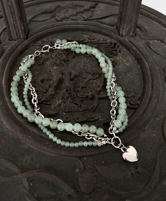 New Chinese style dongling jade mixed with metal chain heart necklace