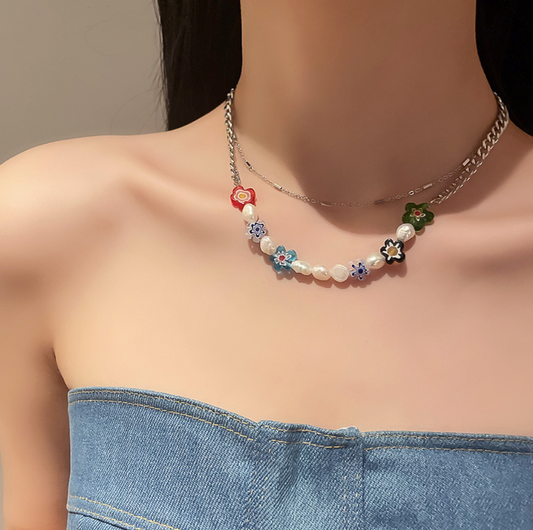 Glaze pearl necklace two-piece set