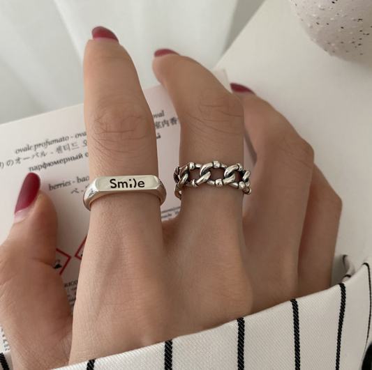 Alloy smile open ring set of 2