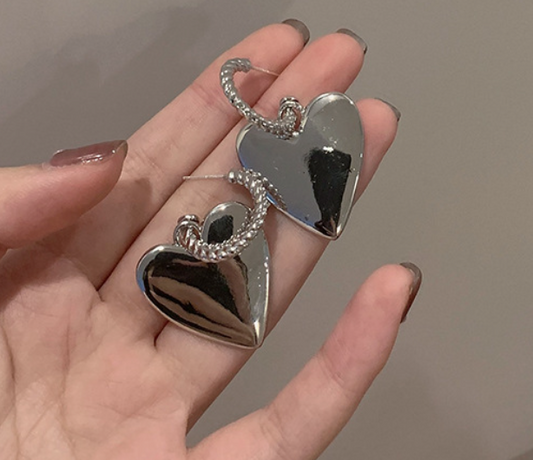 Silver big heart earrings