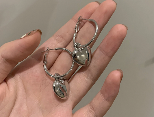 Silver Small Heart Hoop Earrings