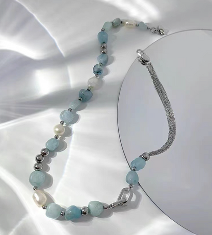Baroque pearl patchwork jade beads necklace